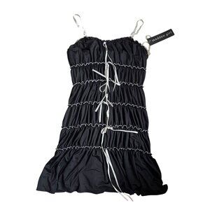 Madden Girl tiered mini dress Small black white contrast trim ruffle bows short